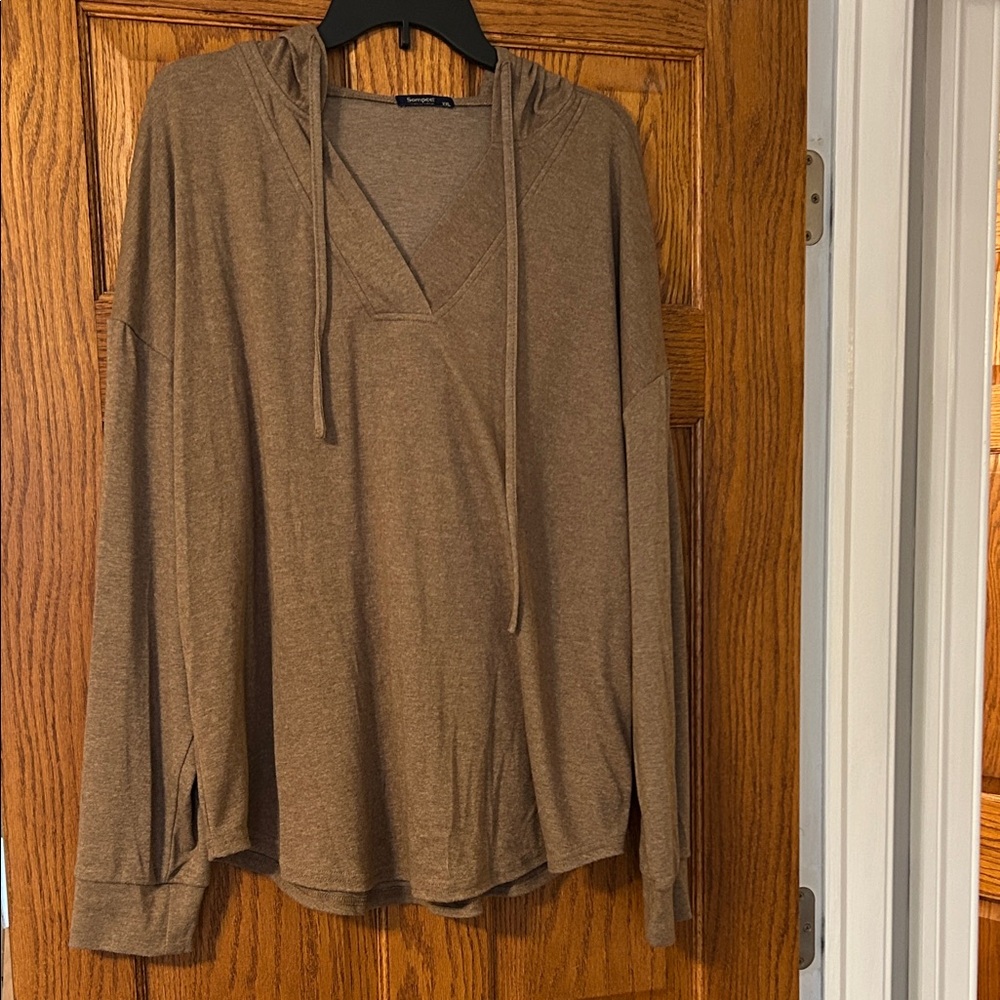 Brown Hooded Long Sleeve Top